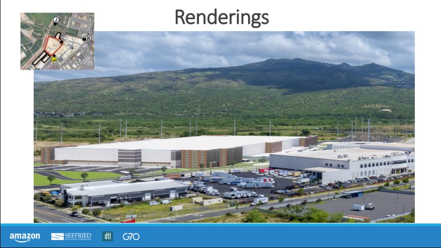 Proposed Amazon warehouse in Kapolei renderings (Amazon slides to Kapolei Neighborhood board)